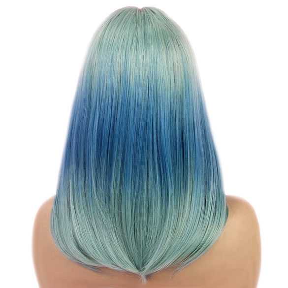SALE : Duo color pruik groen / blauw lang steil haar