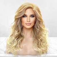 Swiss lace pruik lang haar beach wave krullen Calyx kleur T27-613