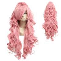 Cosplay pruik roze lang krullend haar met 1 staart Pretty Pink