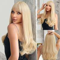 Pruik lang goudblond haar met rechte pony