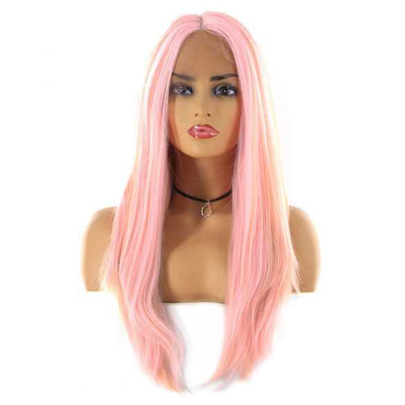 Swiss lace pruik schouderlang haar model Rennaye kleur Rosegold