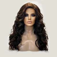 Swiss lace pruik lang bruin haar beach wave krullen model Calyx