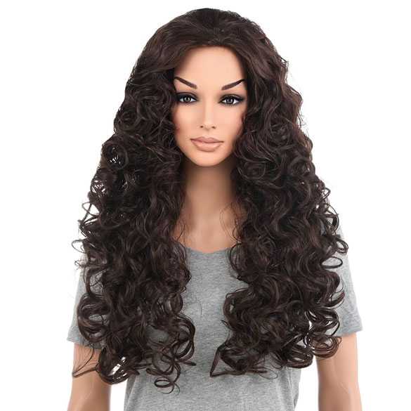 Mooie pruik bruin lang haar veel volume en krullen kleur 6