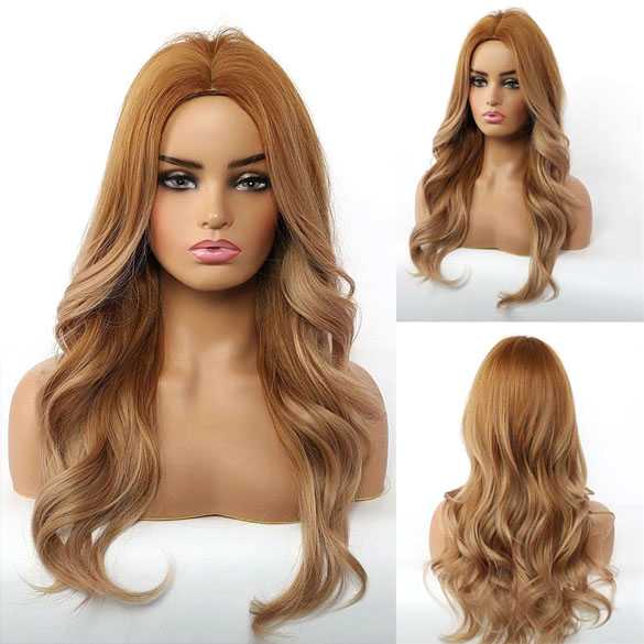Pruik met lang golvend haar ginger roodblond mix model 309