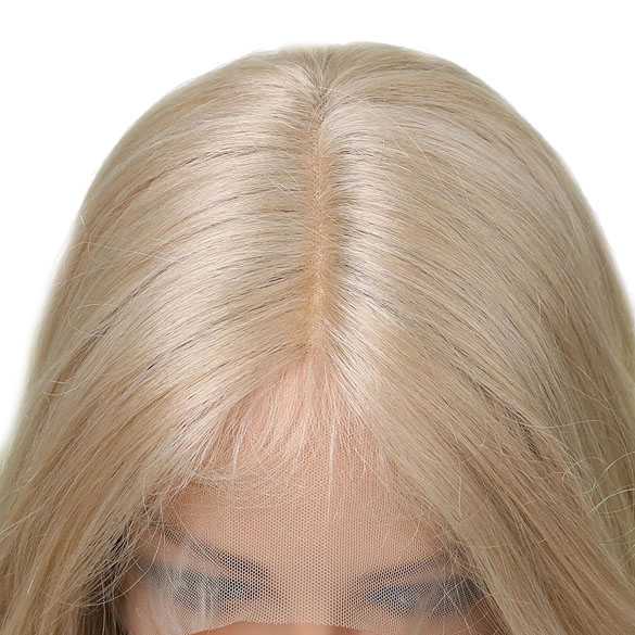 Swiss lace pruik lang roomblond haar zonder pony Chrissy