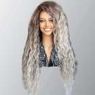 Pruik met lang haar wave slagen grijs-bruin wit-grijs Pruik met lang haar wave slagen grijs-bruin wit-grijs