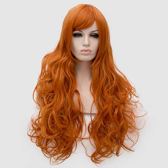 Luxe pruik pompoen oranje lang haar met krullen