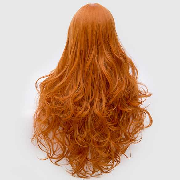 Luxe pruik pompoen oranje lang haar met krullen