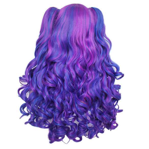DUO-COLOR PRUIK LANG HAAR MET KRULLEN + TWEE STAARTEN OP KLEM