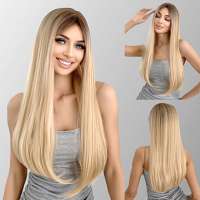 Pruik lang blond steil haar met pony model Florentina