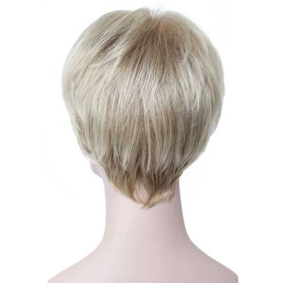 Moderne pruik kort lichtblond haar in laagjes kleur 15BT613