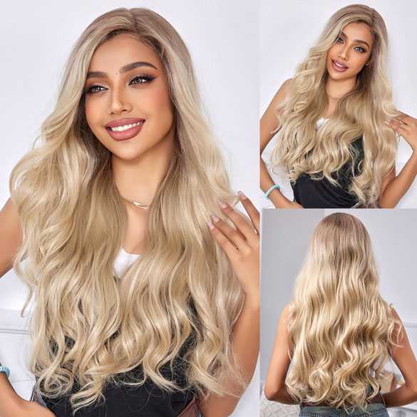 Swiss lace pruik lang blond haar zonder pony Yasmine
