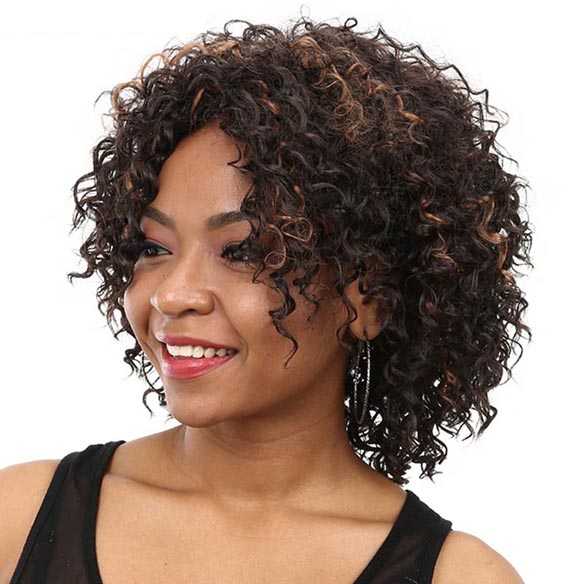 Afro krullen pruik donkerbruin met highlights