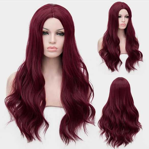 Gothic pruik lang haar met slagen in wijnrood