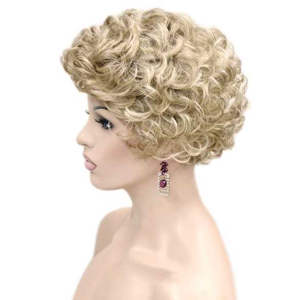 Damespruik kort krullend haar blondmix L16-613