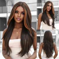 Luxe pruik lang haar in bruinmix zonder pony model 3001