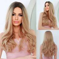 Pruik met lang haar in goudblondmix met grove slagen Indiya