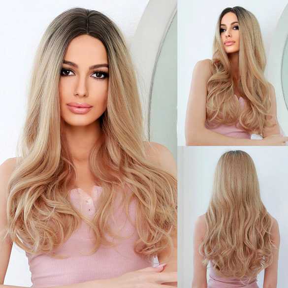 Pruik met lang haar in goudblondmix met grove slagen Indiya