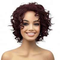 Trendy nonchalante warrige pruik kort bob model wijnrood