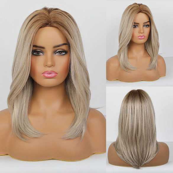 Pruik schouderlang haar in laagjes grijsblond model 293