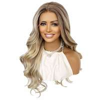 13x4 Swiss lace front pruik lang haar met slagen blond bruin Dana