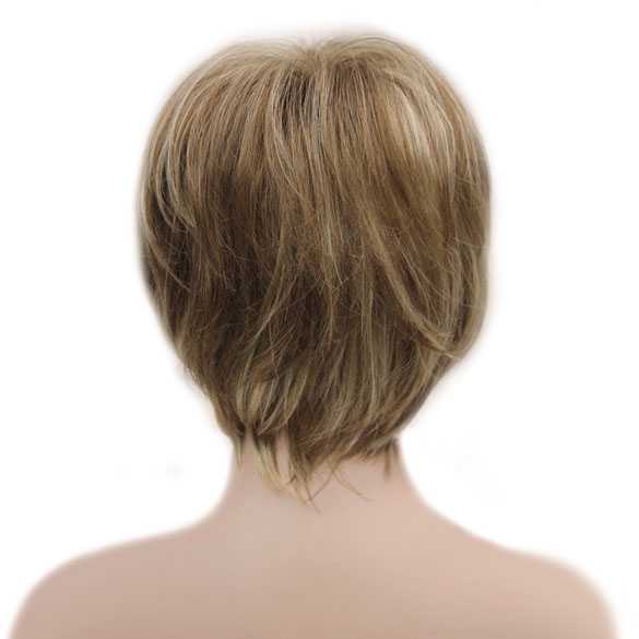 Vlotte korte pruik haar laagjes lichtbruin goudblond V6