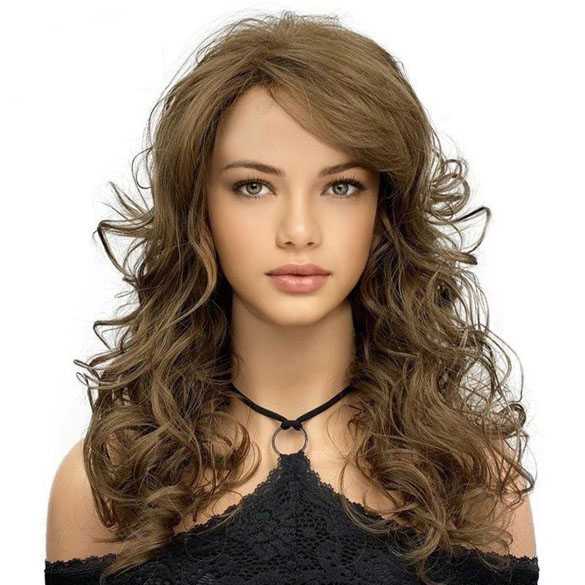 Hazelnoot bruine pruik lang haar met krullen model 2920