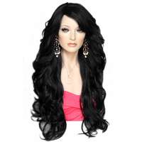 AANBIEDING Pruik lang zwart haar met slagen model Vienna kleur 1b