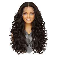 Luxe lace front pruik lang krullend haar donkerbruin zonder pony