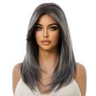 Pruik halflang steil haar in laagjes met pony grijsmix