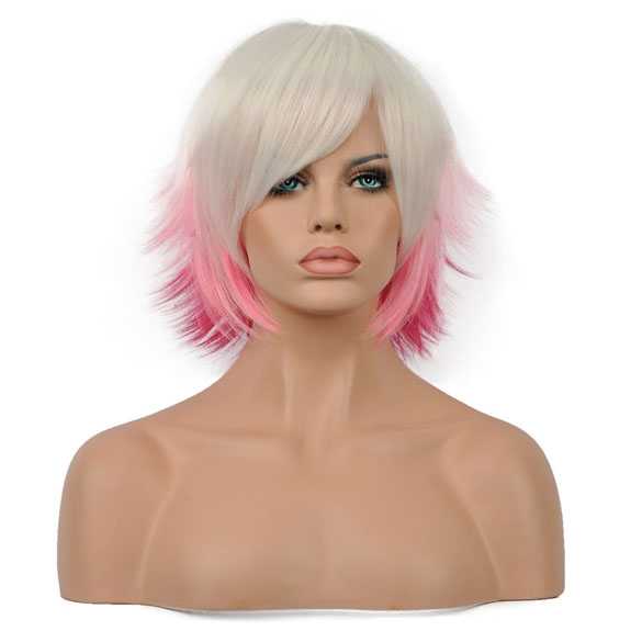 Manga anime pruik kort wit roze in laagjes
