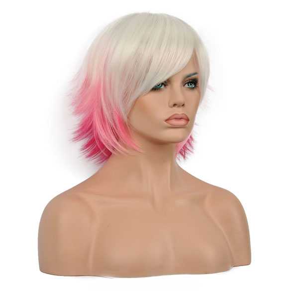 Manga anime pruik kort wit roze in laagjes