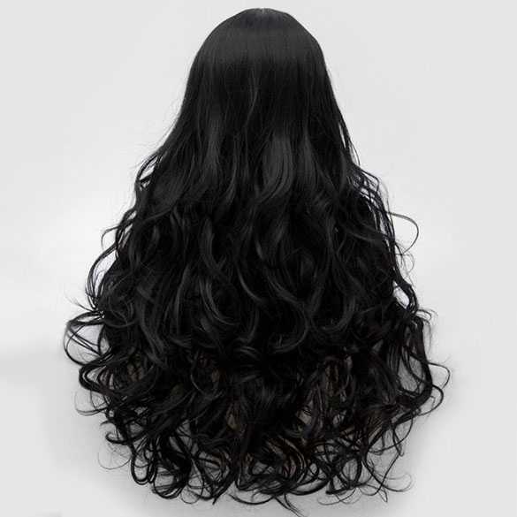 Luxe pruik zwart lang haar met krullen