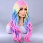 Carnaval sorbet kleuren pruik lang haar met slagen zonder pony