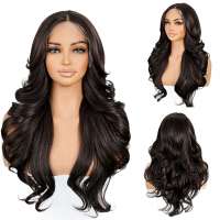 Lace front pruik lang haar met slagen medium bruinmix model Karli