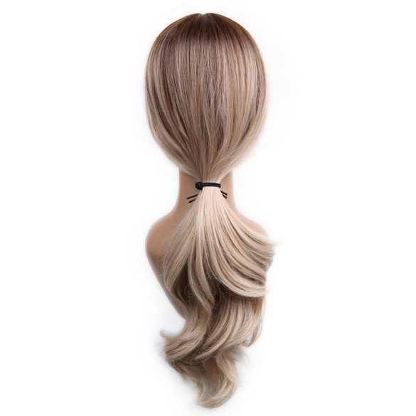 Pruik lang steil haar roomblond met donkere roots