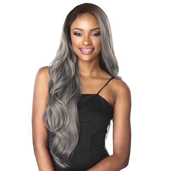 Lace pruik lang grijs haar met grove slagen zonder pony model 7818 L