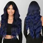 Luxe pruik lang golvend haar zwart blauw Luxe pruik lang golvend haar zwart blauw