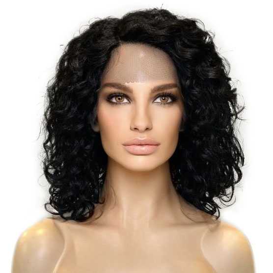 AANBIEDING Lace pruik zwart haar met krullen model Skylar