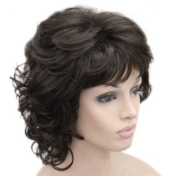 Moderne pruik kort krullend haar bruin kleur 6