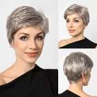 Damespruik kort steil haar in laagjes zilvergrijs mix Damespruik kort steil haar in laagjes zilvergrijs mix