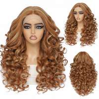 Luxe drag lace pruik lang krullend haar ginger roodblond Calla