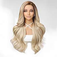 Swiss lace front pruik blond mix lang krullend haar Delta