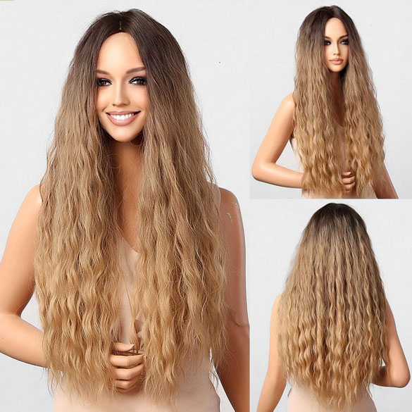 Pruik lang haar wave slagen zonder pony model 5007