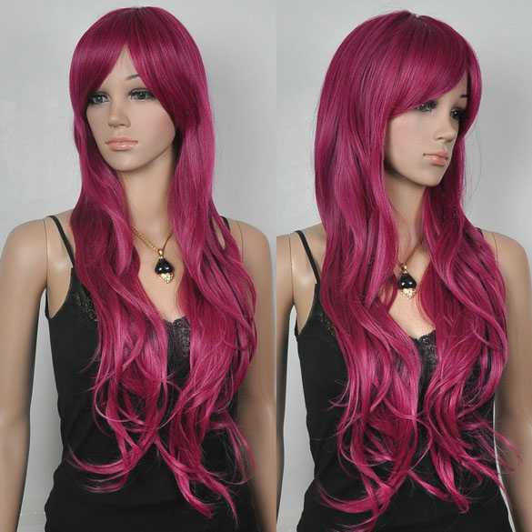 Pruik lang haar donker framboos kleur