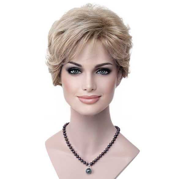 Moderne pruik kort krullend haar blondmix 15BT613