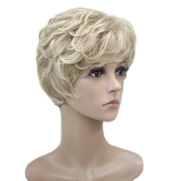 Moderne pruik kort krullend haar blondmix 15BT613