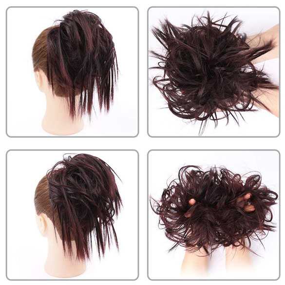 Warrige haar scrunchie met elastiek wijnrood kleur 2-99J