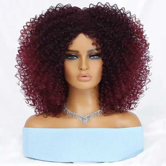 Pruik afro kleine spiraalkrullen schouderlang model 1037 kleur T1B-BUG