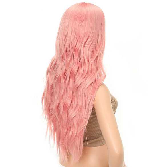 Milkshake roze pruik lang haar met slagen